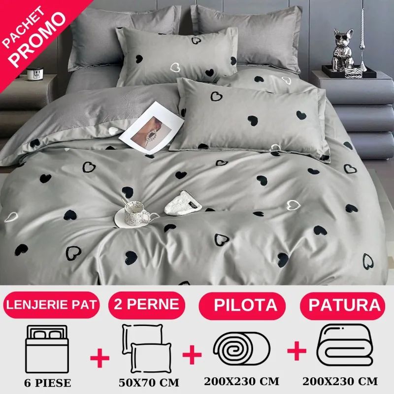 PACHETE PROMOTIONALE - Pachet Promotional Lenjerie de pat finet 6 piese-JO27