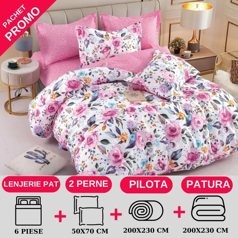 PACHETE PROMOTIONALE - Pachet Promotional Lenjerie de pat finet 6 piese-JO45