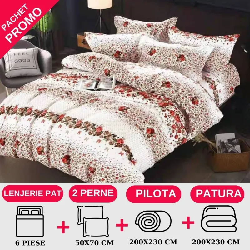 PACHETE PROMOTIONALE - Pachet Promotional Lenjerie de pat finet 6 piese-JO72