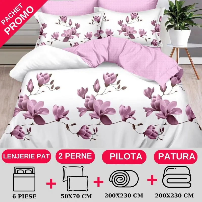 PACHETE PROMOTIONALE - Pachet Promotional Lenjerie de pat finet 6 piese-JO80