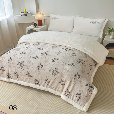 PATURI COCOLINO - Patura Cocolino cu blanita 200x230 cm crem cu flori bej și negru-PBE1