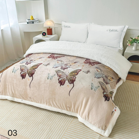 PATURI COCOLINO - Patura Cocolino cu blanita 200x230 cm crem cu fluturi colorați-PBE8