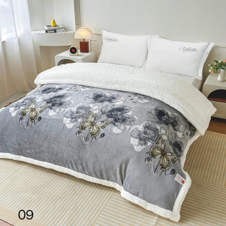 PATURI COCOLINO - Patura Cocolino cu blanita 200x230 cm gri cu fluturi și flori albe-PBE10