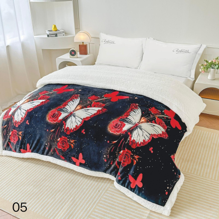 PATURI COCOLINO - Patura Cocolino cu blanita 200x230 cm negru cu fluturi și trandafiri roșii-PBE6