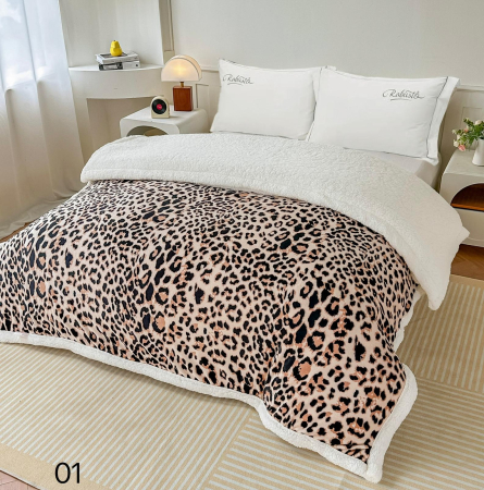 PATURI COCOLINO - Patura Cocolino cu blanita 200x230 cm negru și alb cu model leopard, reversibil alb-PBE5