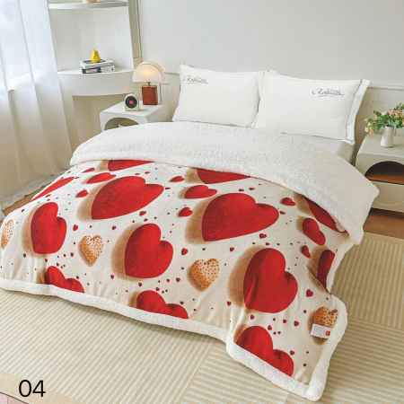 PATURI COCOLINO - Patura Cocolino cu blanita 200x230 cm Rosu cu inimi si detalii aurii-PBE9