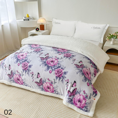 PATURI COCOLINO - Patura Cocolino cu blanita 200x230 cm Roz cu flori și fluturi pe fond gri-PBE7