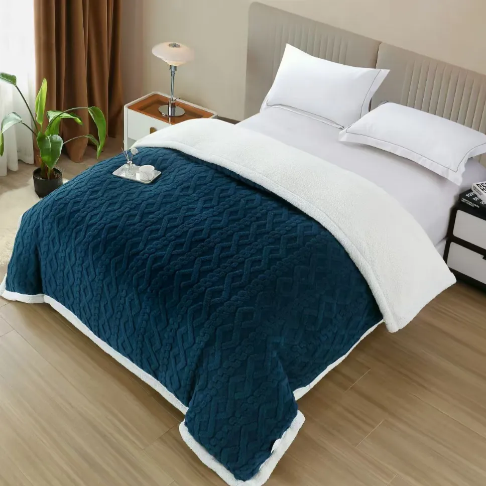 PATURI COCOLINO - Patura Cocolino cu Blanita si fermoar 200x230 cm, albastru cu model împletit-CN11
