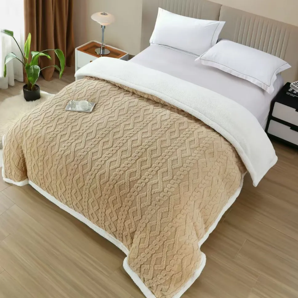 OFERTA PATURI COCOLINO - Patura Cocolino cu Blanita si fermoar 200x230 cm, bej cu model impletit-CN2