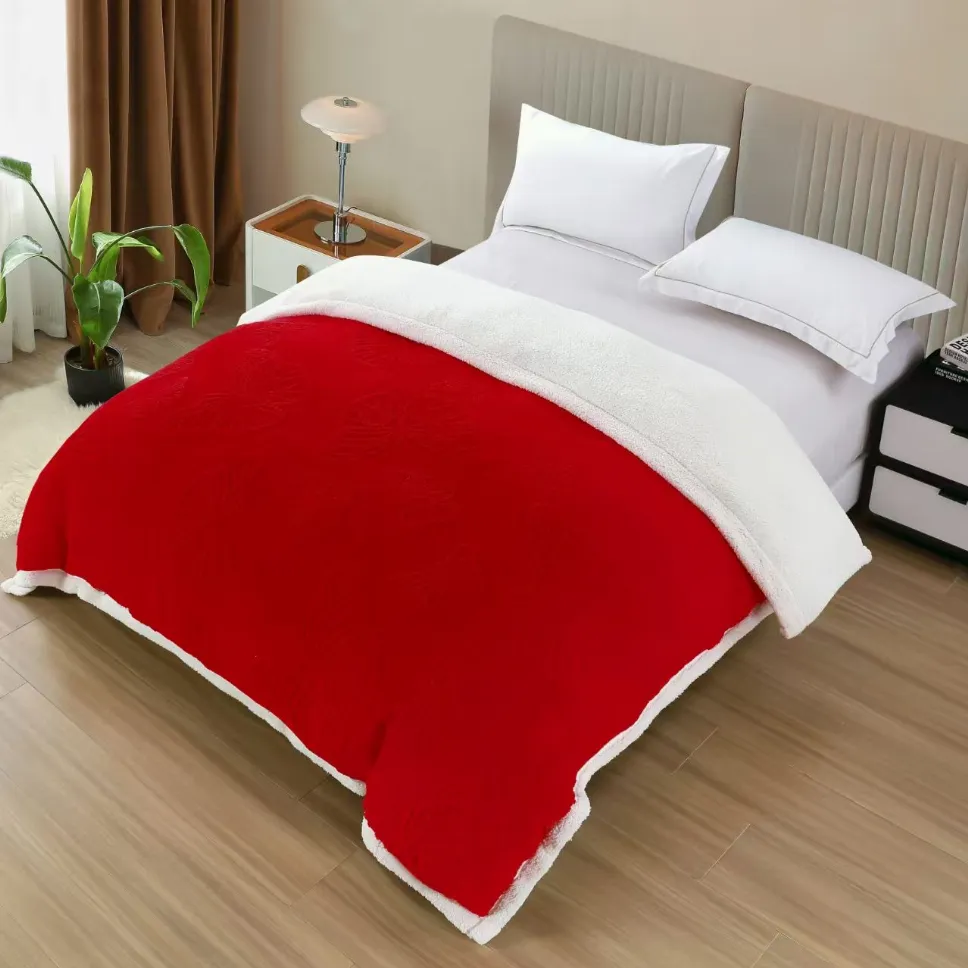 PATURI COCOLINO - Patura Cocolino cu Blanita si fermoar 200x230 cm, roșu cu margine crem pufos-BT4