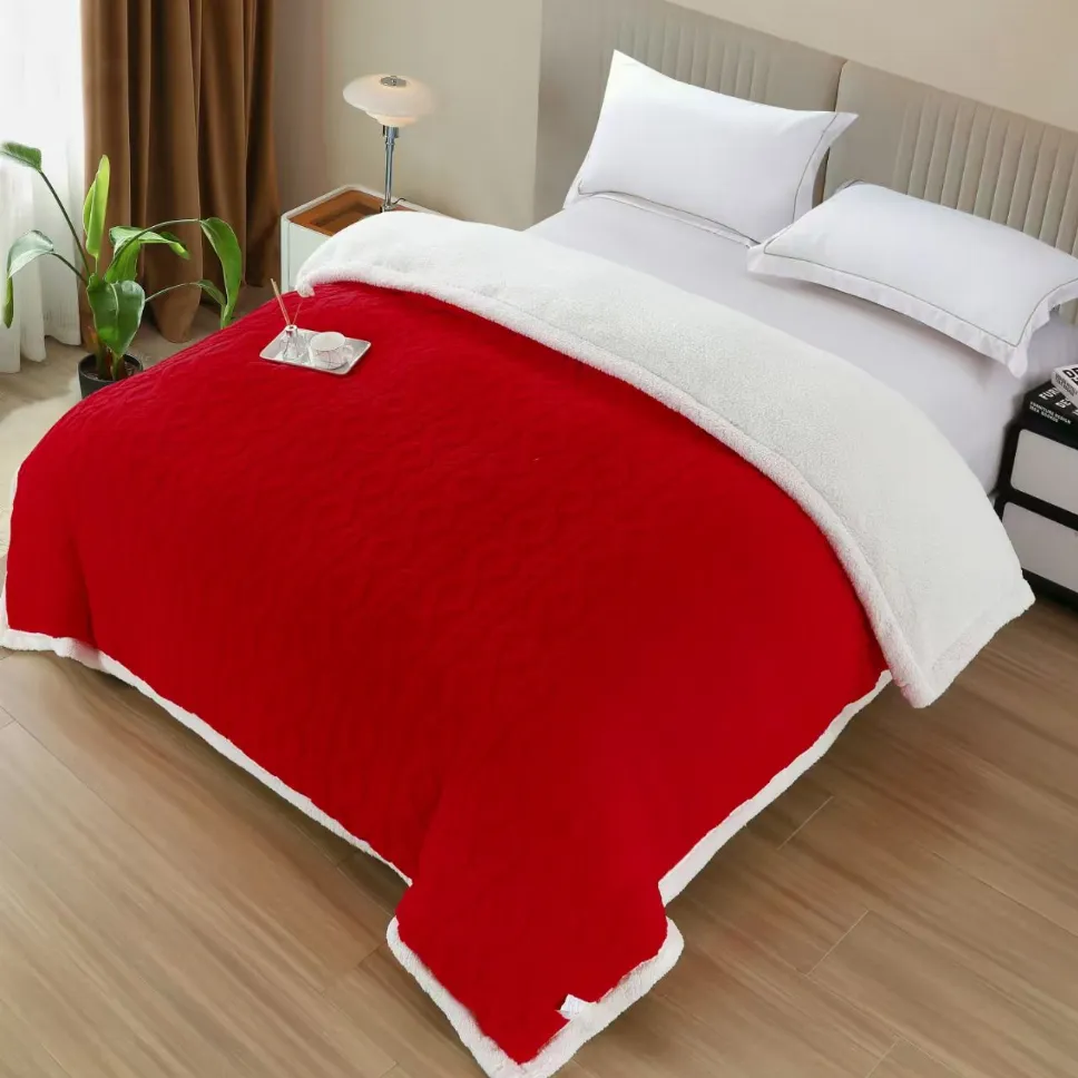 PATURI COCOLINO - Patura Cocolino cu Blanita si fermoar 200x230 cm, roșu cu margini pufoase albe-CN7