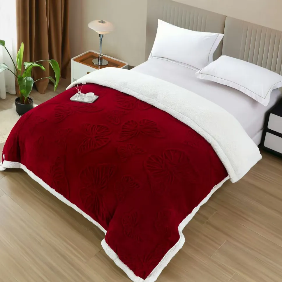 Patura Cocolino cu Blanita - Patura Cocolino cu Blanita si fermoar 200x230 cm, roșu cu model floral discret-BT1