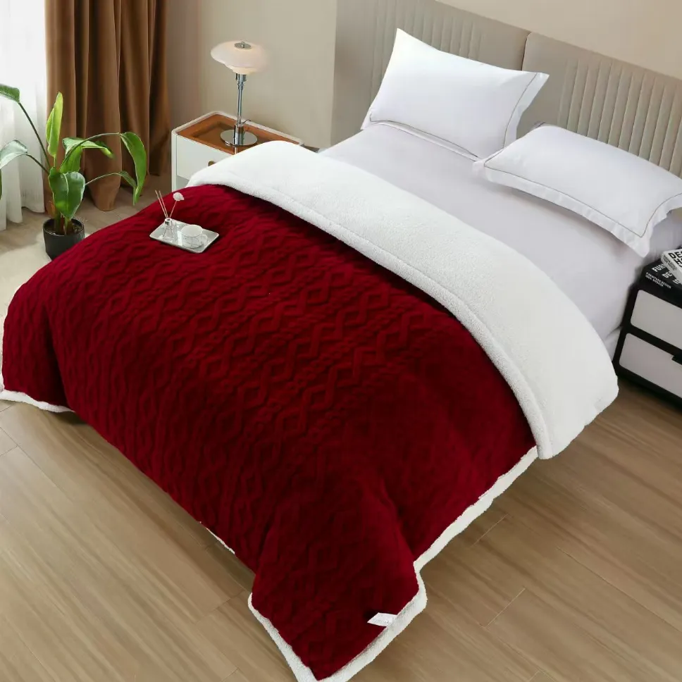PATURI COCOLINO - Patura Cocolino cu Blanita si fermoar 200x230 cm, roșu cu model geometric discret-CN9