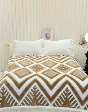 PATURI COCOLINO - Patura Cocolino Dubla cu Blanita bej cu alb, model geometric romburi și chevron-MS6