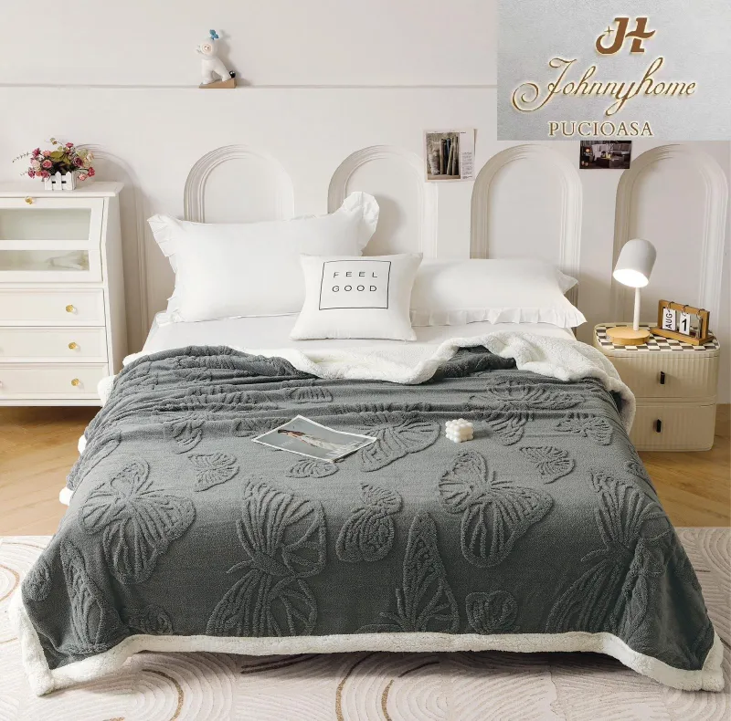 PATURI COCOLINO - Patura Cocolino Dubla cu Blanita,Fluturi,Gri inchis-JD1