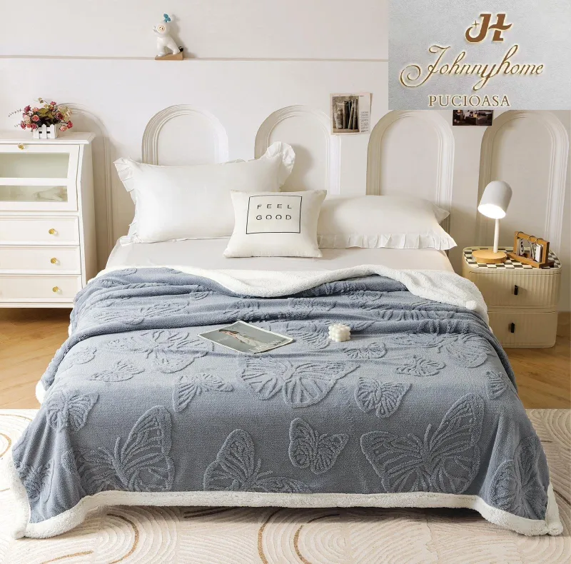 PATURI COCOLINO - Patura Cocolino Dubla cu Blanita,Fluturi,Gri-JD3