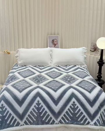 PATURI COCOLINO - Patura Cocolino Dubla cu Blanita gri și alb cu model geometric și chevron-MS8