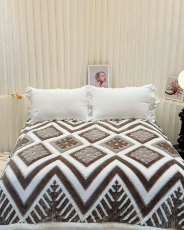 PATURI COCOLINO - Patura Cocolino Dubla cu Blanita gri și alb, model chevron geometric cu pătrate-MS7