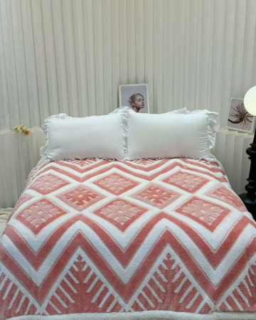 PATURI COCOLINO - Patura Cocolino Dubla cu Blanita roz cu alb, model chevron geometric-MS1