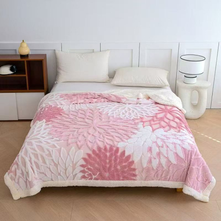 PATURI COCOLINO - Patura Cocolino Dubla cu Blanita roz cu flori albe și roz în stil modern-MS12