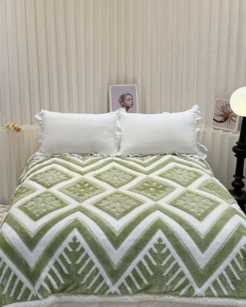 PATURI COCOLINO - Patura Cocolino Dubla cu Blanita Verde și alb cu diamante și chevron geometric-MS5