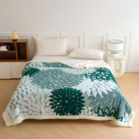 PATURI COCOLINO - Patura Cocolino Dubla cu Blanita Verde și alb cu flori și frunze-MS9