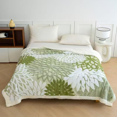 PATURI COCOLINO - Patura Cocolino Dubla cu Blanita verde și alb cu flori stilizate-MS13