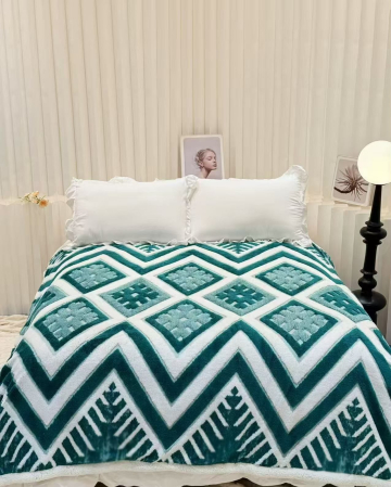 PATURI COCOLINO - Patura Cocolino Dubla cu Blanita verde și alb, model geometric chevron-MS2