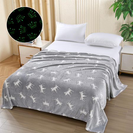 Paturi cocolino fosforescente - Patura Cocolino Fosforescenta 200x230 cm,Gri Imprimeu coroane-Z13