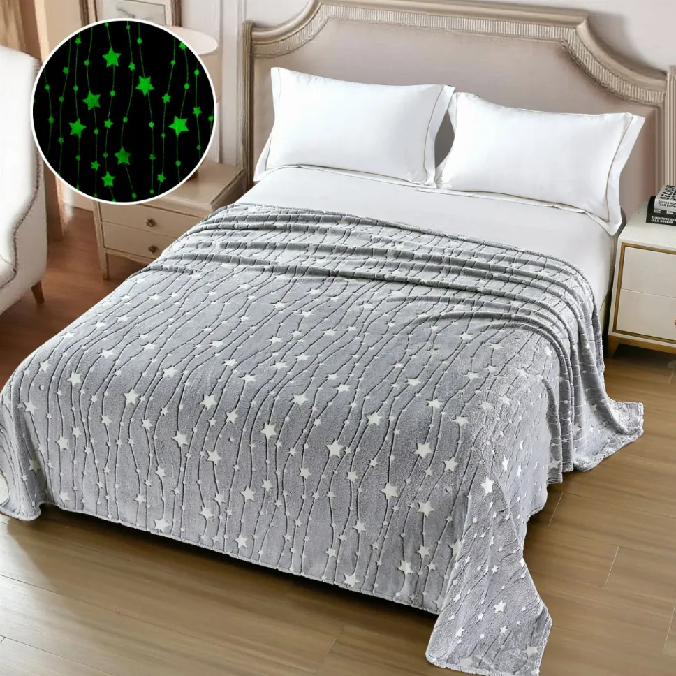 Paturi cocolino fosforescente - Patura Cocolino Fosforescenta 200x230 cm, gri cu steluțe albe-Z6