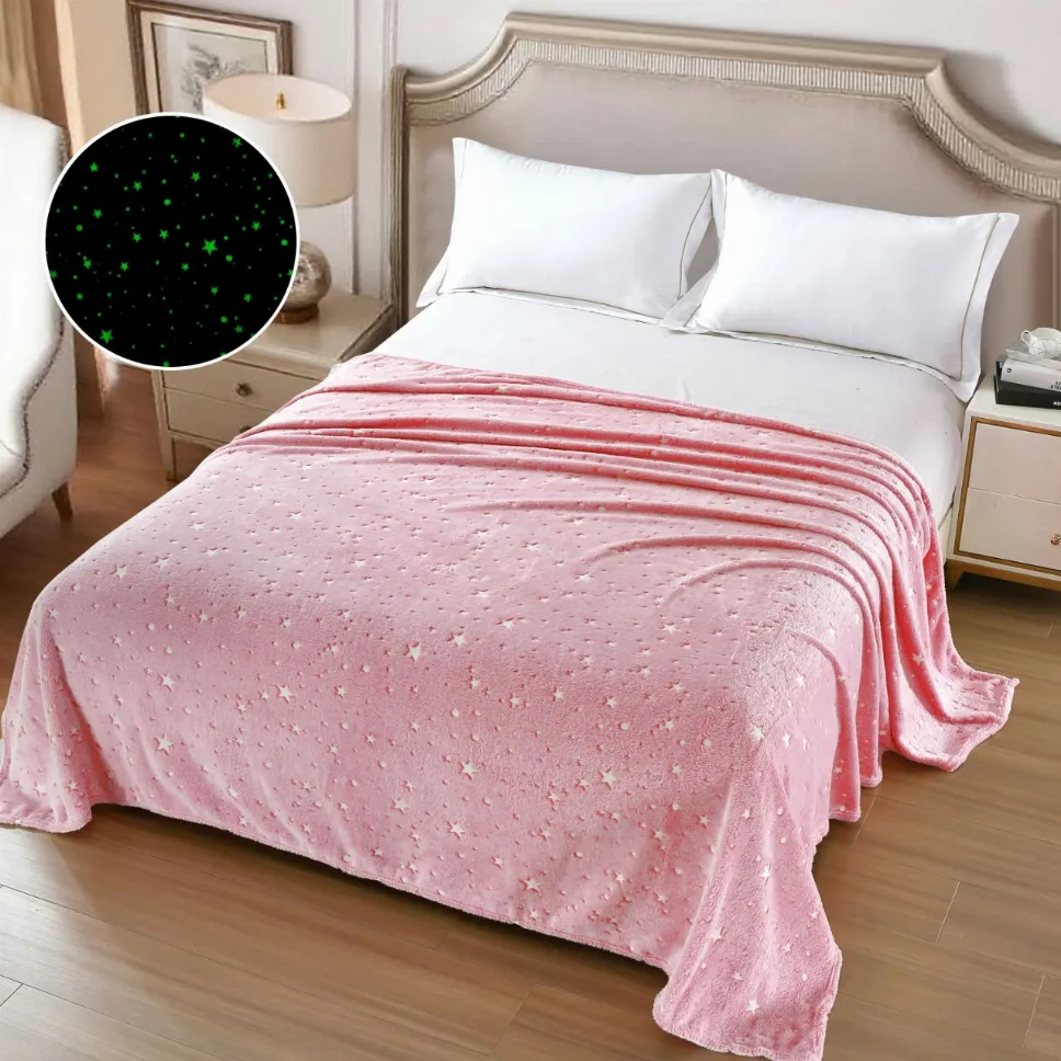 Paturi cocolino fosforescente - Patura Cocolino Fosforescenta 200x230 cm, roz cu steluțe luminoase-Z5
