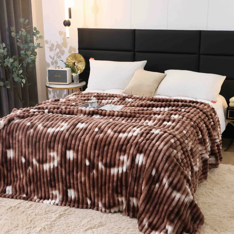 Patura Cocolino cu model - Pătură Cocolino Pentru Pat Dublu,200x230 cm,Maro/Alb Marmorat-AT2