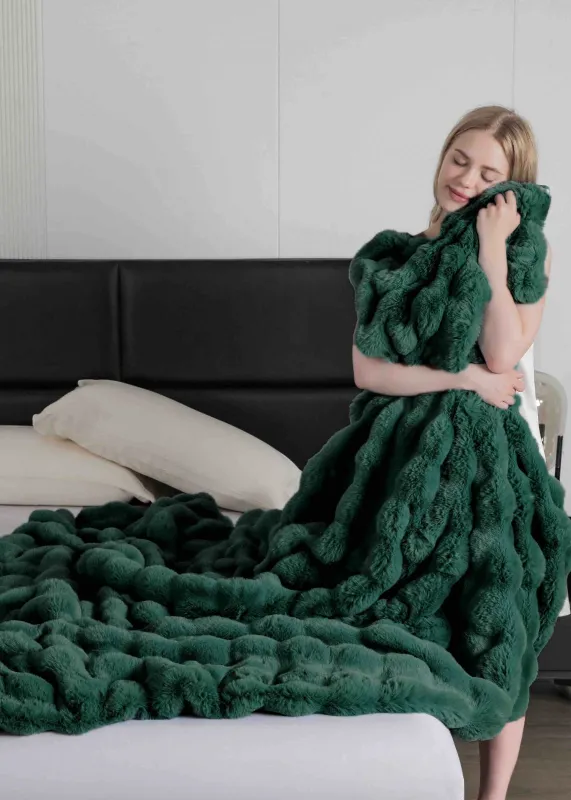 Patura Cocolino Pufoasa Din Blana De Iepure, Verde-BRA06 [2]