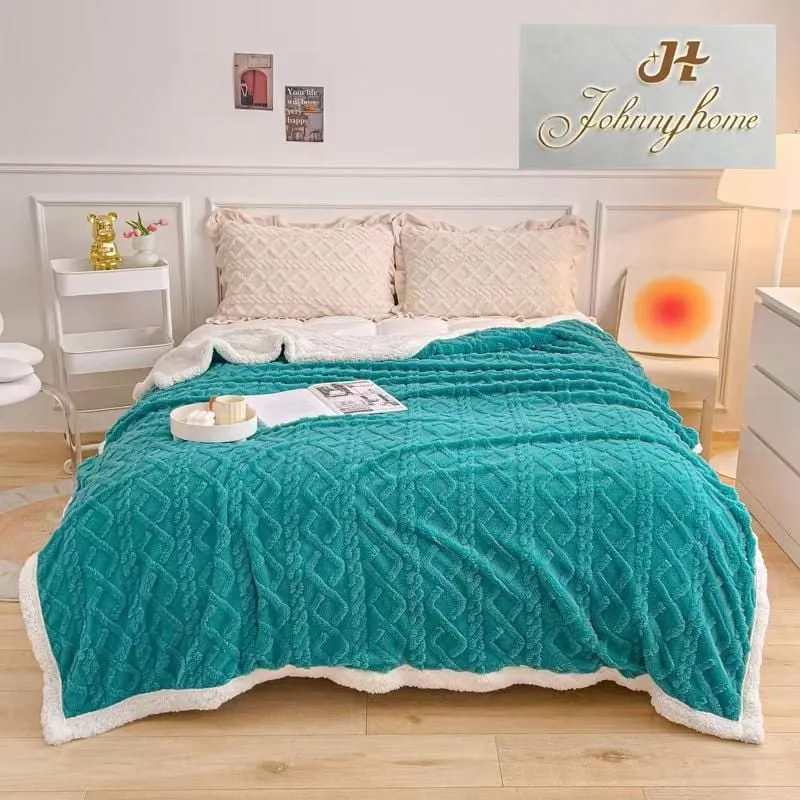 Patura Cocolino cu Blanita - Patura CoCoLiNo tip Tricotaj cu blanita,Turcoaz, 200x230cm-ZF11