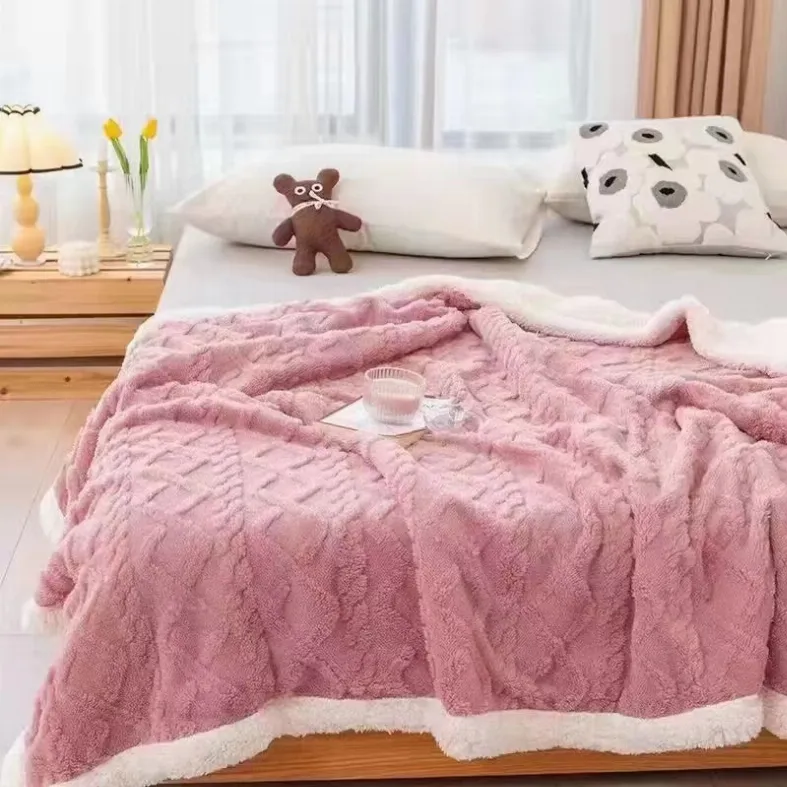 PATURI COCOLINO - Patura Groasa Cocolino cu Blanita, roz cu impletituri albe-NR24