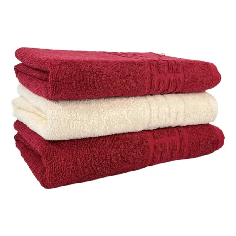 Set 3 Prosoape Baie, Bumbac 100%, 550g/m², Greek, Rosu / Bej-DJ [2]