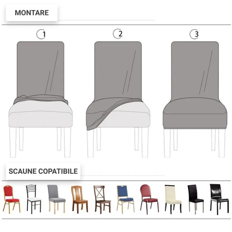 Set 6 huse Lycra cu elastic pentru scaun Mov pruna-HY14 [2]