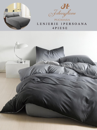 LENJERII DE PAT 1 PERSOANA & COPII - Set lenjerie de pat 4 piese, gri, finet-P104