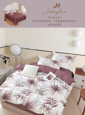 LENJERII DE PAT 1 PERSOANA & COPII - Set lenjerie de pat 4 piese, model floral, vișiniu și alb-P93