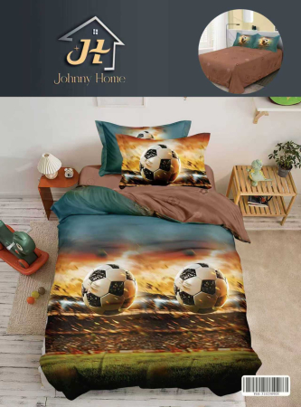 LENJERII DE PAT 1 PERSOANA & COPII - Set lenjerie de pat cu imprimeu fotbal, 3D, finet, 200x220 cm-P148