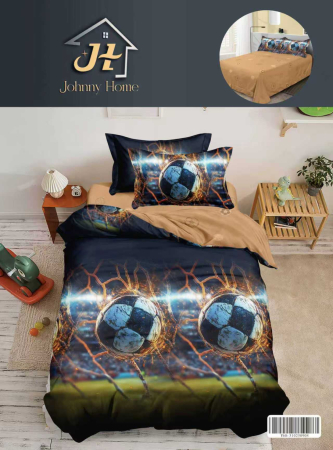 Lenjerii de pat 1 Persoana FINET - Set lenjerie de pat cu model fotbal 3D, cearceaf de pilota si fete de perna-P161