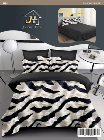 LENJERII DE PAT - Set lenjerie de pat cu model geometric negru și alb-R647