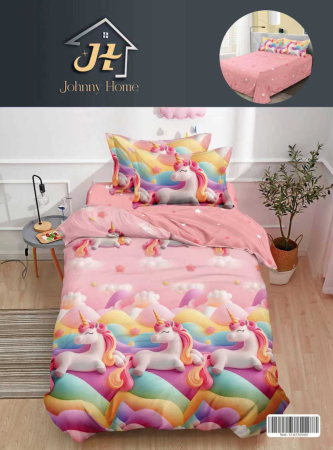 Lenjerii de pat 1 Persoana FINET - Set lenjerie de pat cu unicorni colorati, 3 piese, finet-P154