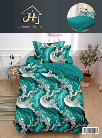 Lenjerii de pat 1 Persoana FINET - Set lenjerie de pat finet turcoaz cu model geometric și floral-P156