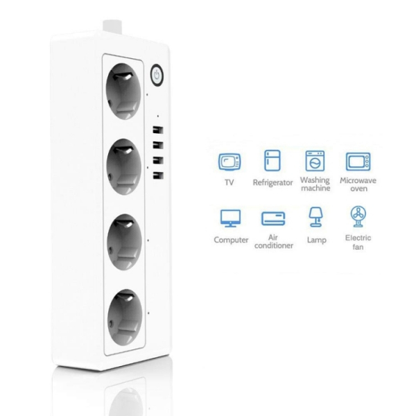 Prelungitor inteligent Tuya, Wi-Fi, 4 prize si 4 porturi USB [3]