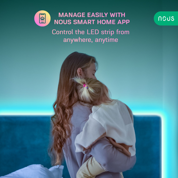 Banda LED RGB Smart Nous F1, Wi-Fi, comanda vocala, senzor sincronizare muzica, A++, 5m [4]