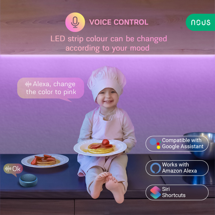 Banda LED RGB Smart Nous F1, Wi-Fi, comanda vocala, senzor sincronizare muzica, A++, 5m [3]