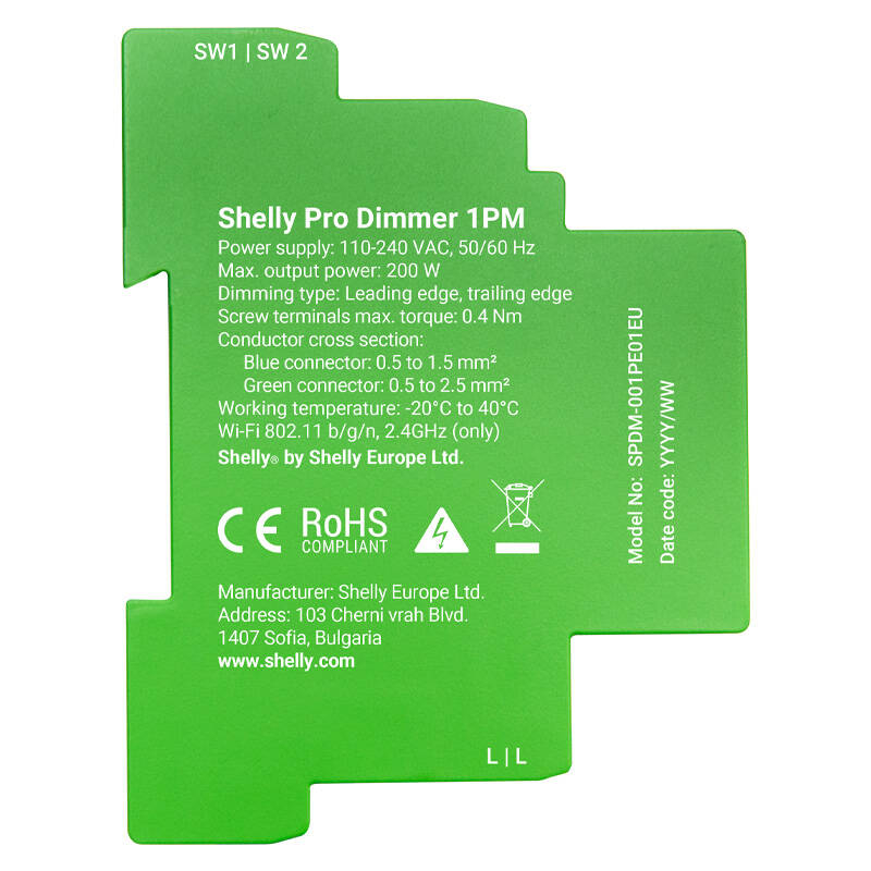 Comutator inteligent pentru șină DIN Shelly Pro Dimmer , 1 canale [2]