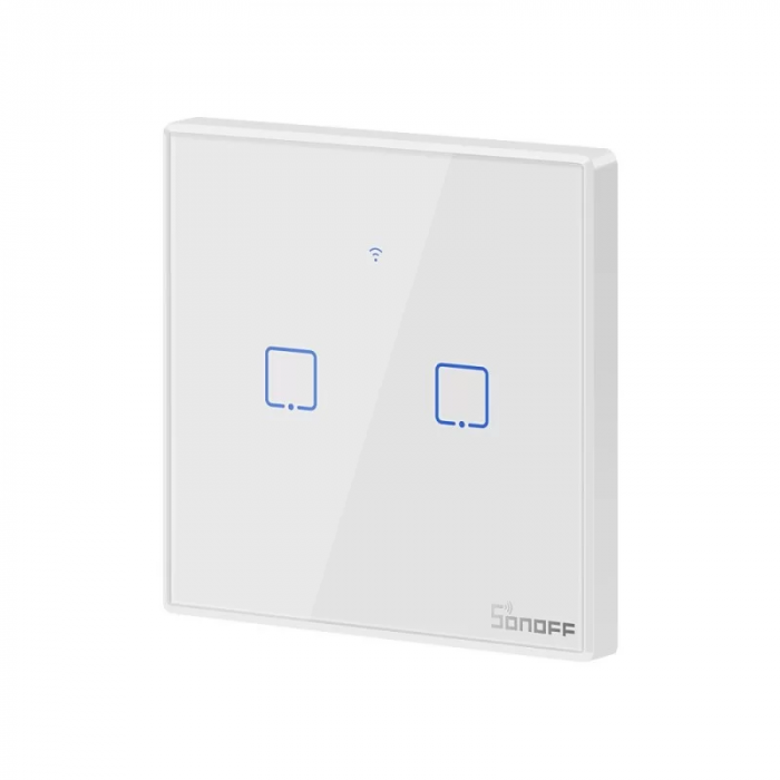 Sonoff T2EU2C-TX - Intrerupator touch alb cu rama, 2 butoane, WiFi si RF 433Mhz [2]