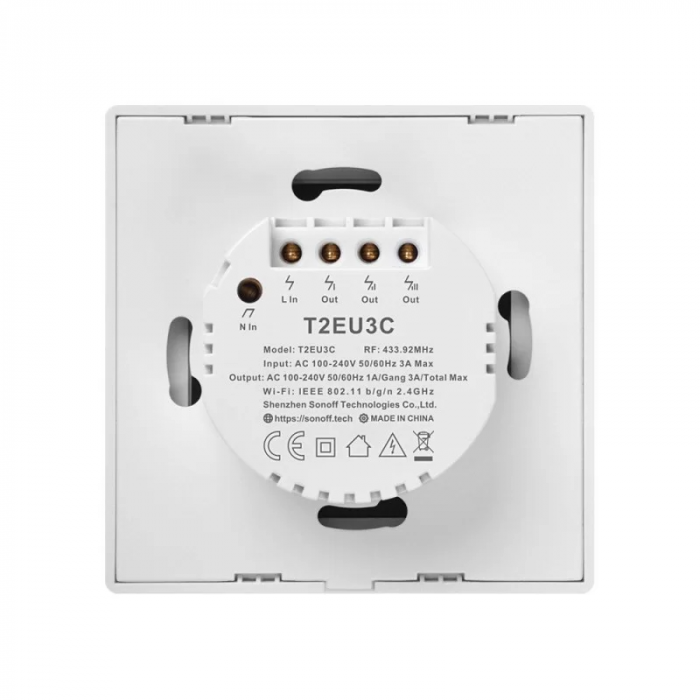Sonoff T2EU3C-TX - Intrerupator touch alb cu rama, 3 butoane, WiFi si RF 433Mhz [4]